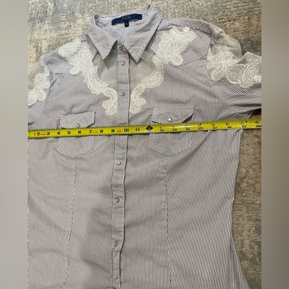 GUESS Striped Sheer Long Sleeve Button Down Western Shirt Sz Lg Pearl Snap Lace - Picture 4 of 12